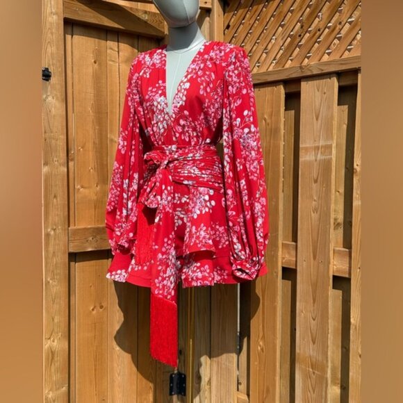 🆕 BRONX & BANCO 🧿 NWOT Bedouin Red Floral Ruffle Tiered Mini Dress, Sz XS US 2 - Picture 3 of 16
